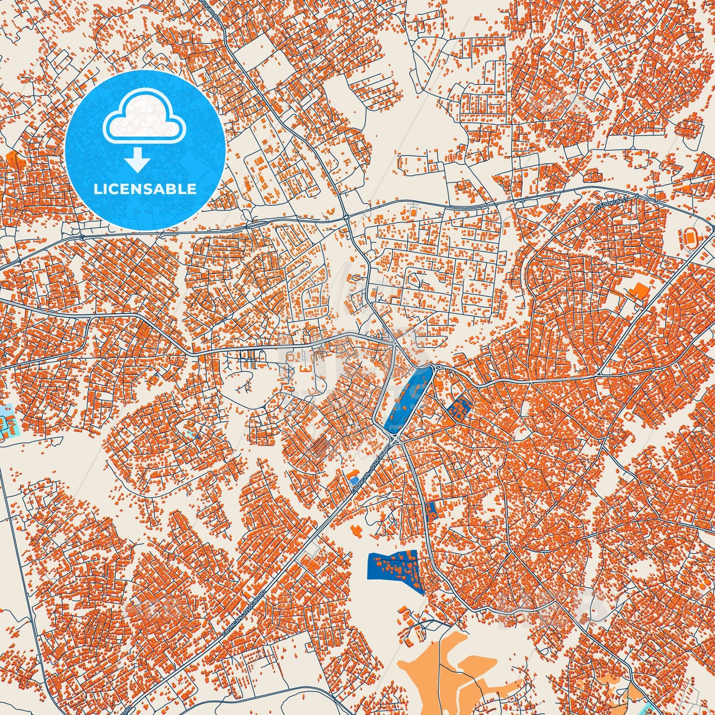 Colorful Osogbo Street Map with Labels and Buildings