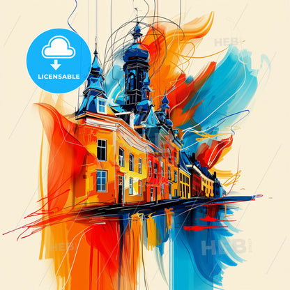 Vibrant Oss, Netherlands - A Colorful Painting Of A Building