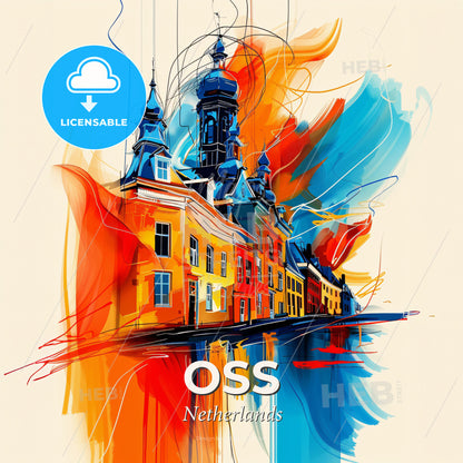 Vibrant Oss, Netherlands - A Colorful Painting Of A Building - Square format print template
