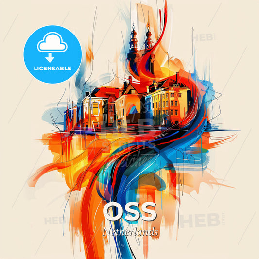 Vibrant Oss, Netherlands - A Colorful Painting Of Buildings - Square format print template
