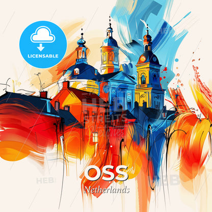 Vibrant Oss, Netherlands - A Painting Of Buildings With Colorful Paint - Square format print template