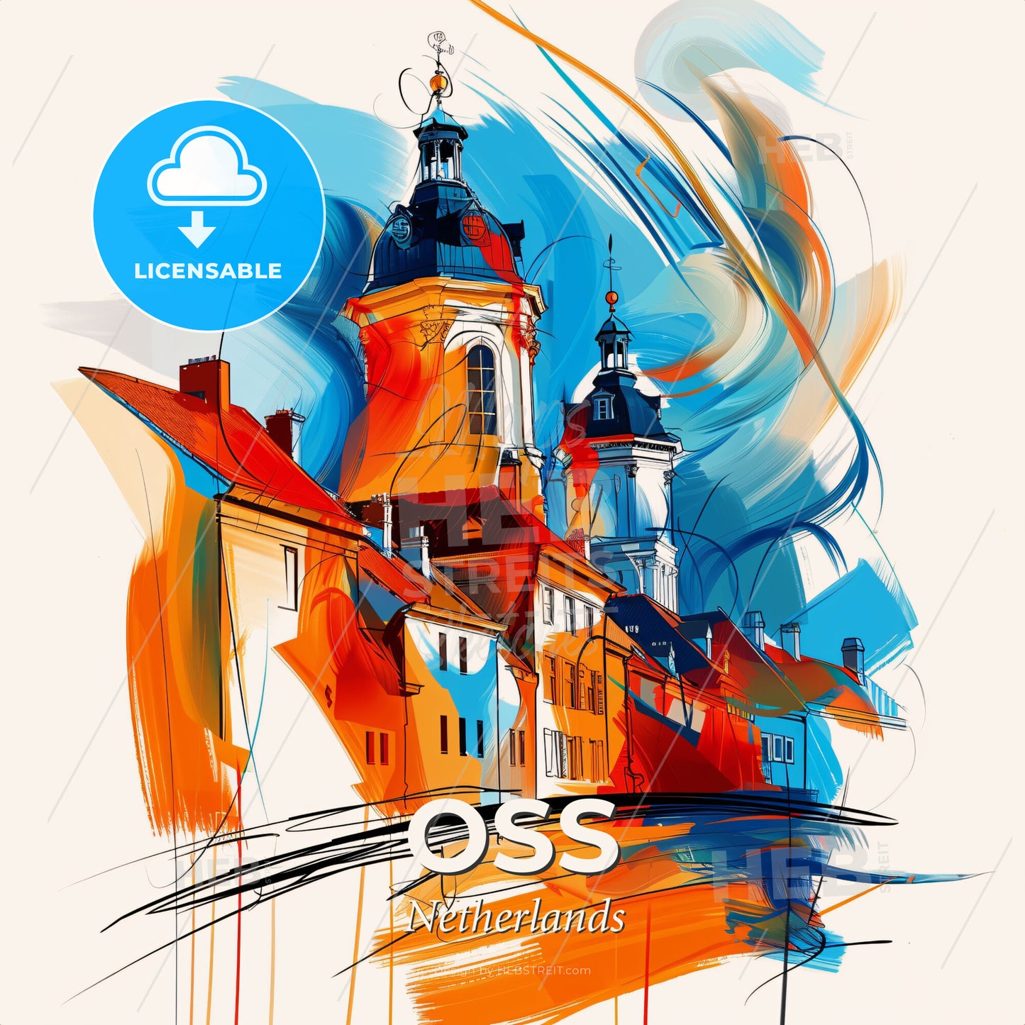 Vibrant Oss, Netherlands - A Painting Of A Building - Square format print template