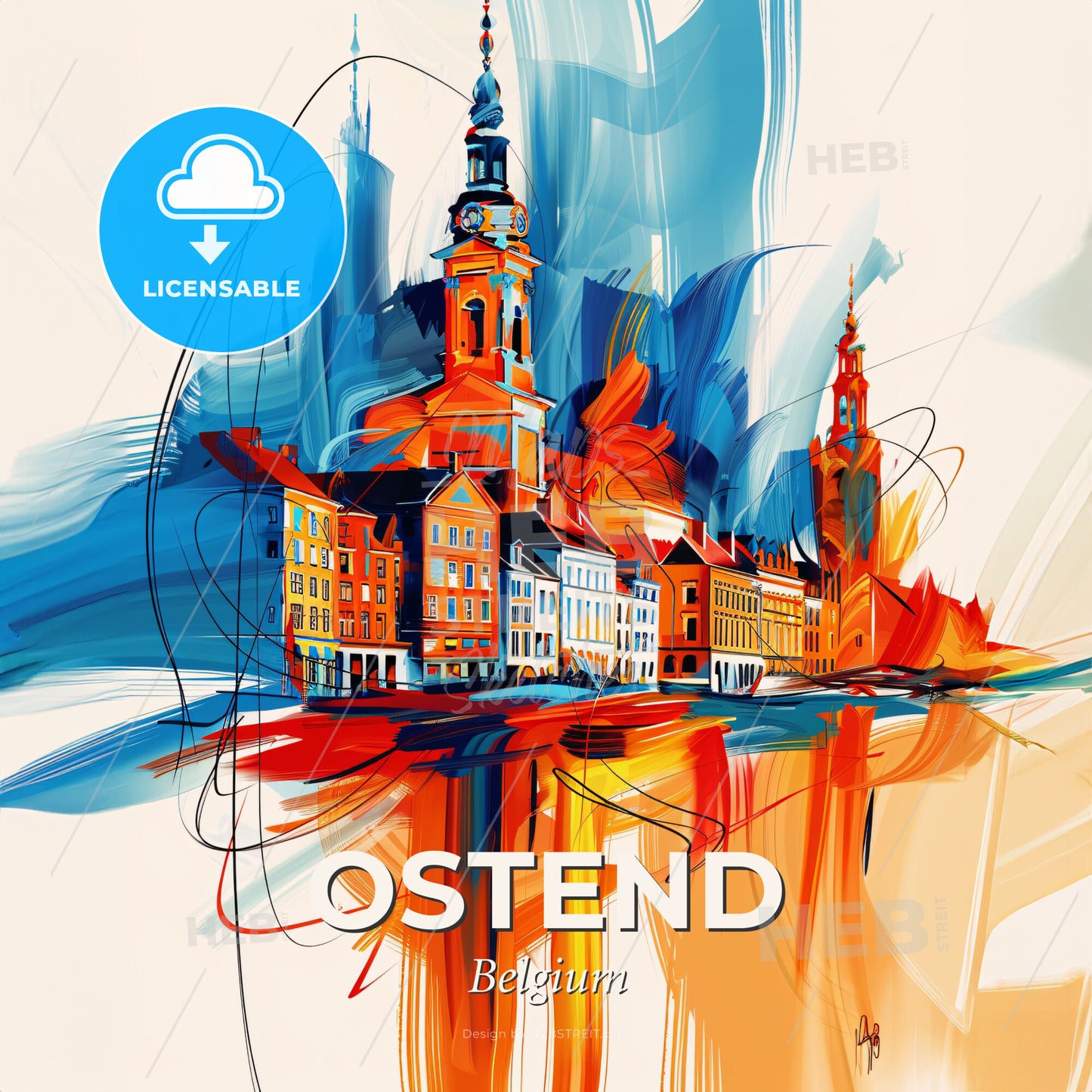 Vibrant Ostend , Belgium - A Painting Of A City - Square format print template