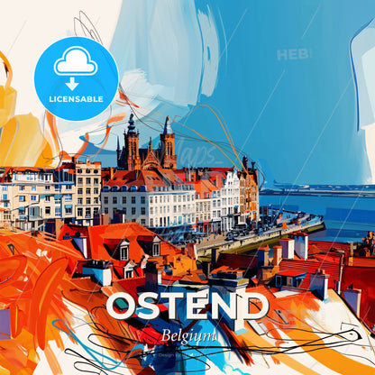 Vibrant Ostend , Belgium - A Colorful Cityscape With Buildings And Water - Square format print template
