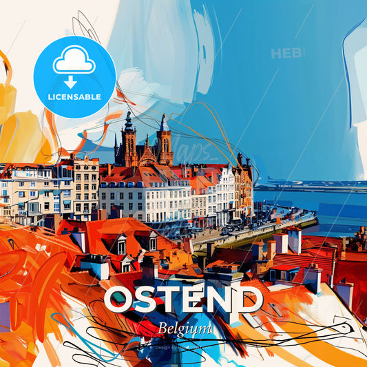 Vibrant Ostend , Belgium - A Colorful Cityscape With Buildings And Water - Square format print template