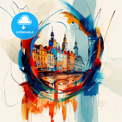 Vibrant Ostend , Belgium - A Colorful Circle With Buildings And A Street