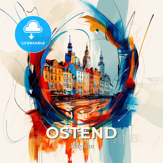 Vibrant Ostend , Belgium - A Colorful Circle With Buildings And A Street - Square format print template