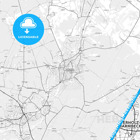 Osterholz-Scharmbeck, Germany light map with streetnames, citynames and districts