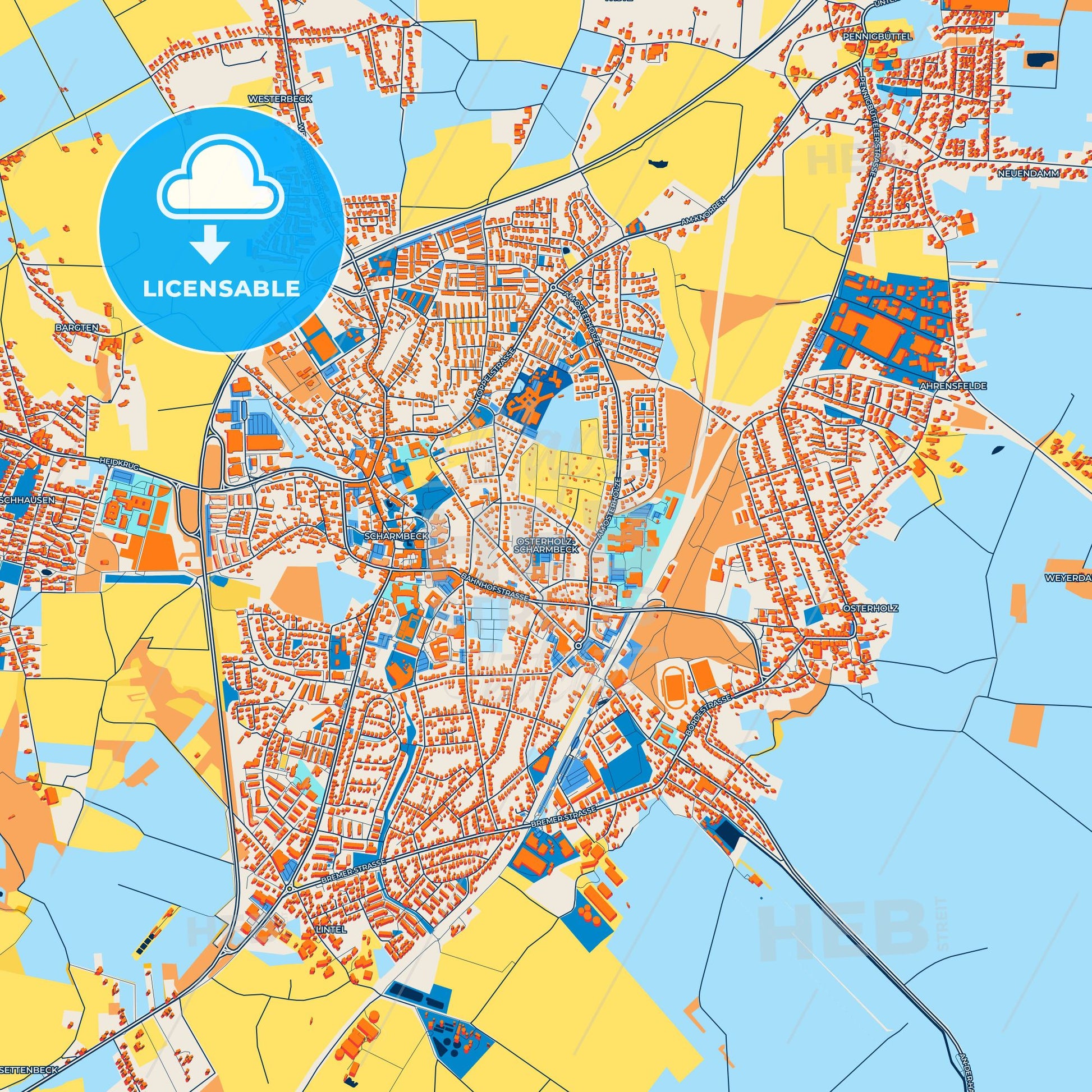 Colorful Osterholz-Scharmbeck Street Map with Labels and Buildings