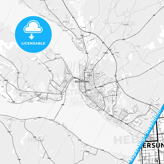 Östersund, Sweden light map with streetnames, citynames and districts