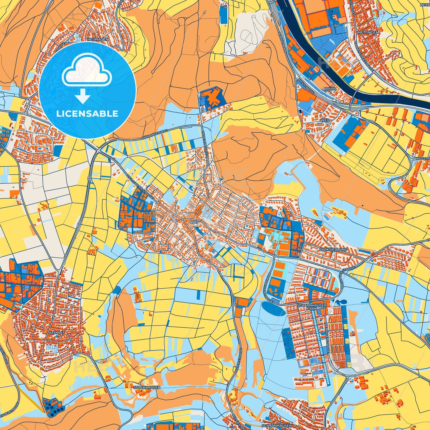 Colorful Ostfildern Street Map with Labels and Buildings