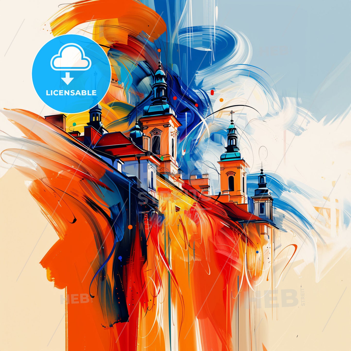 Vibrant Ostrava, Czechia - A Painting Of A Building With Towers And A Blue Sky