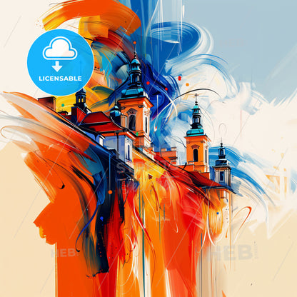 Vibrant Ostrava, Czechia - A Painting Of A Building With Towers And A Blue Sky