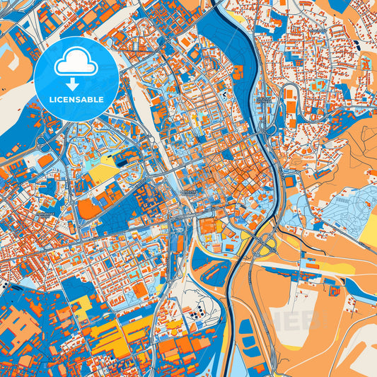 Colorful Ostrava Street Map with Labels and Buildings