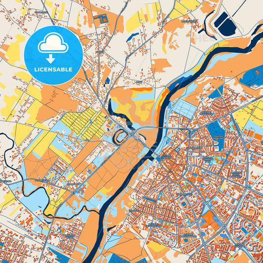 Colorful Ostrołęka Street Map with Labels and Buildings