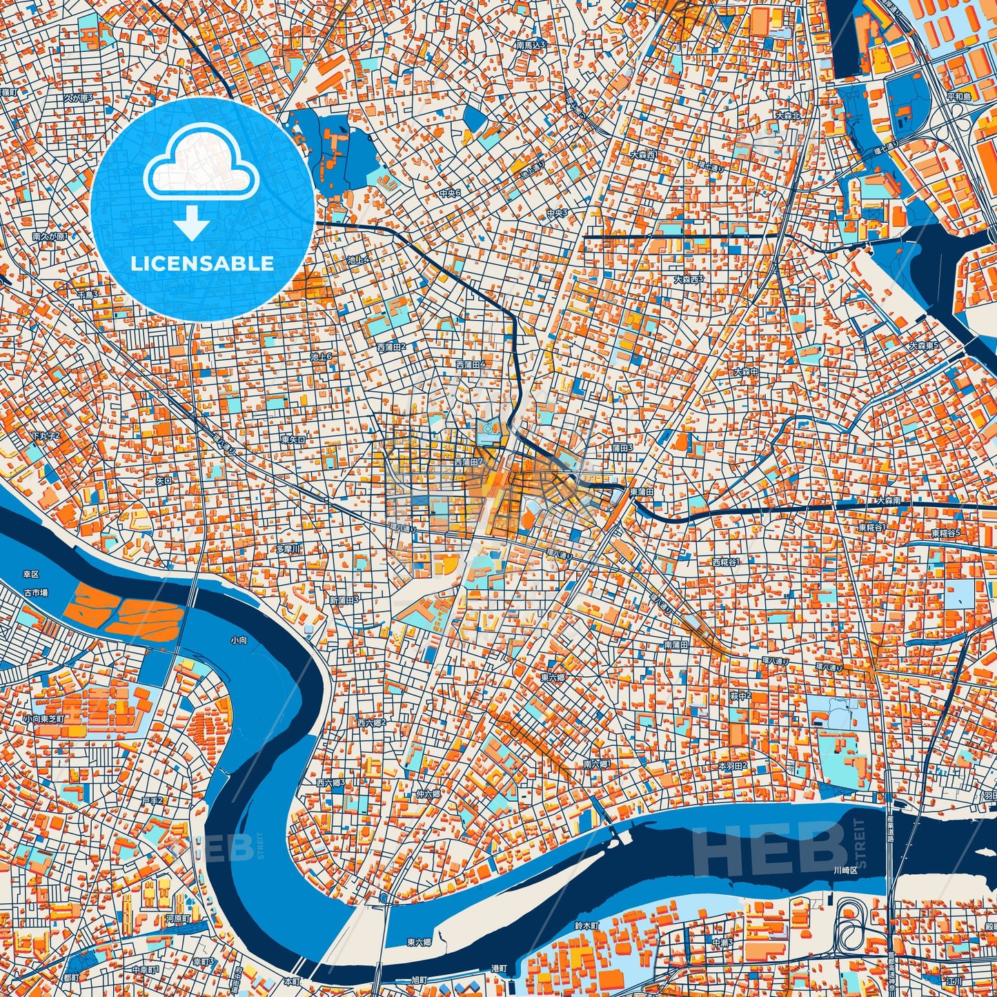 Colorful Ōta Street Map with Labels and Buildings