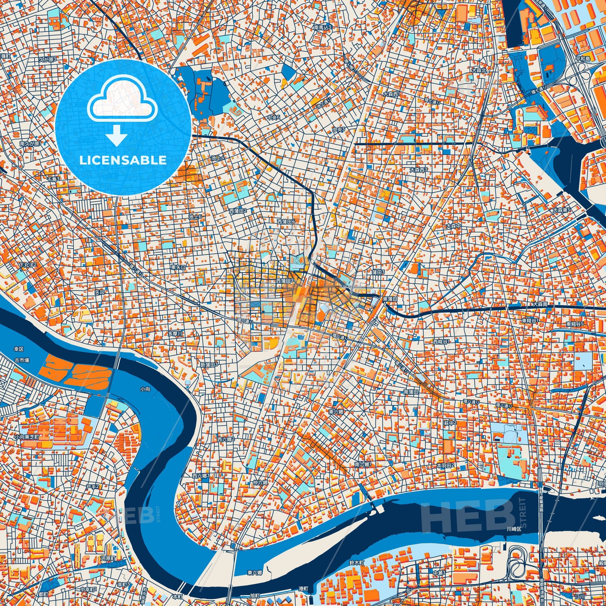 Colorful Ōta Street Map with Labels and Buildings