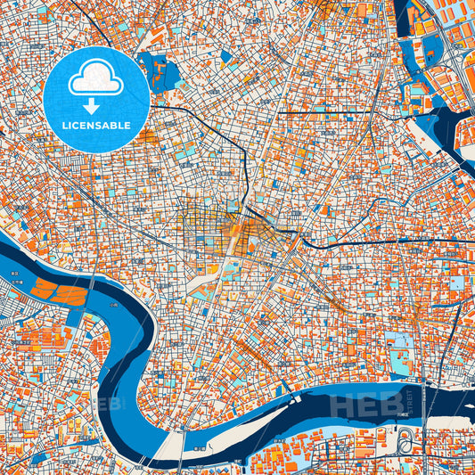 Colorful Ōta Street Map with Labels and Buildings