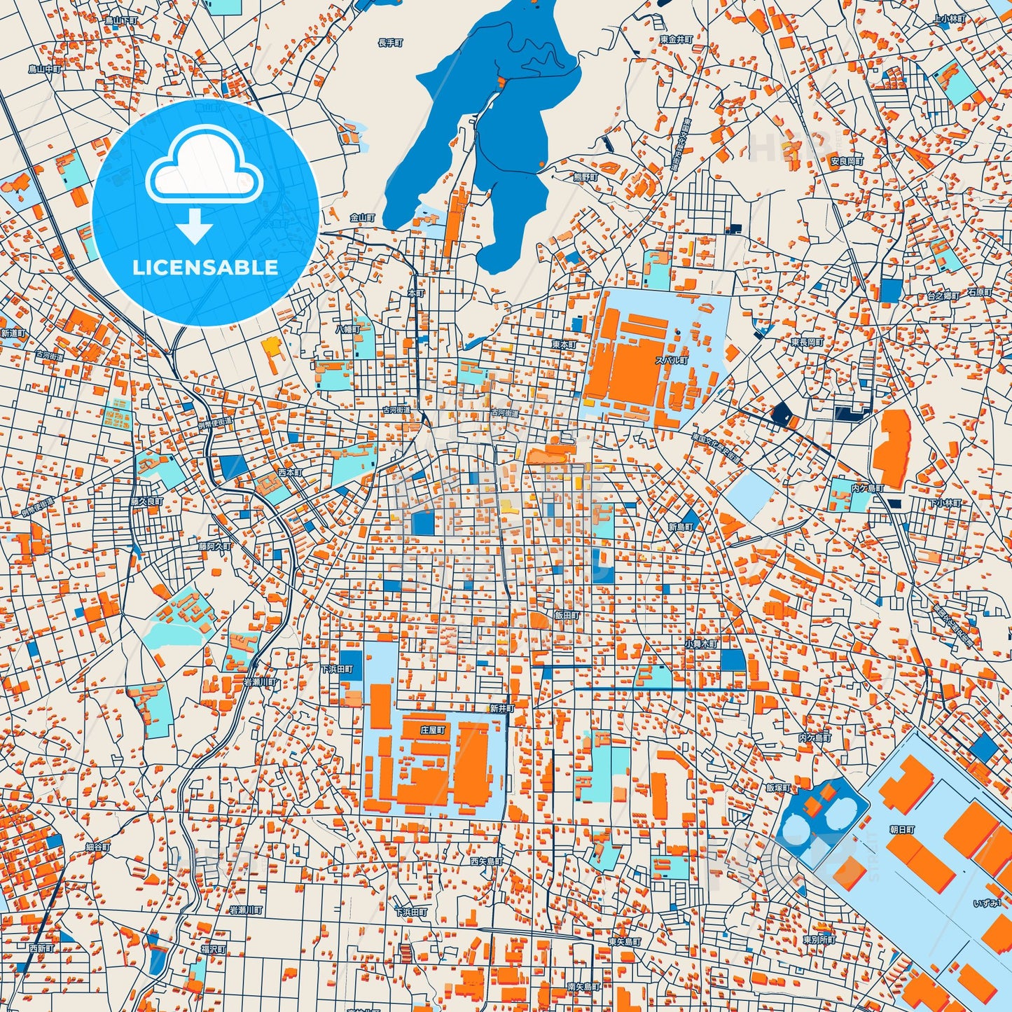 Colorful Ōta Street Map with Labels and Buildings