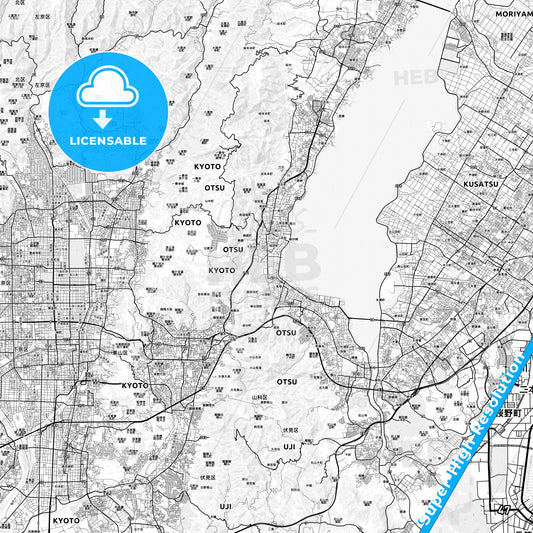 Ōtsu, Japan light map with streetnames, citynames and districts