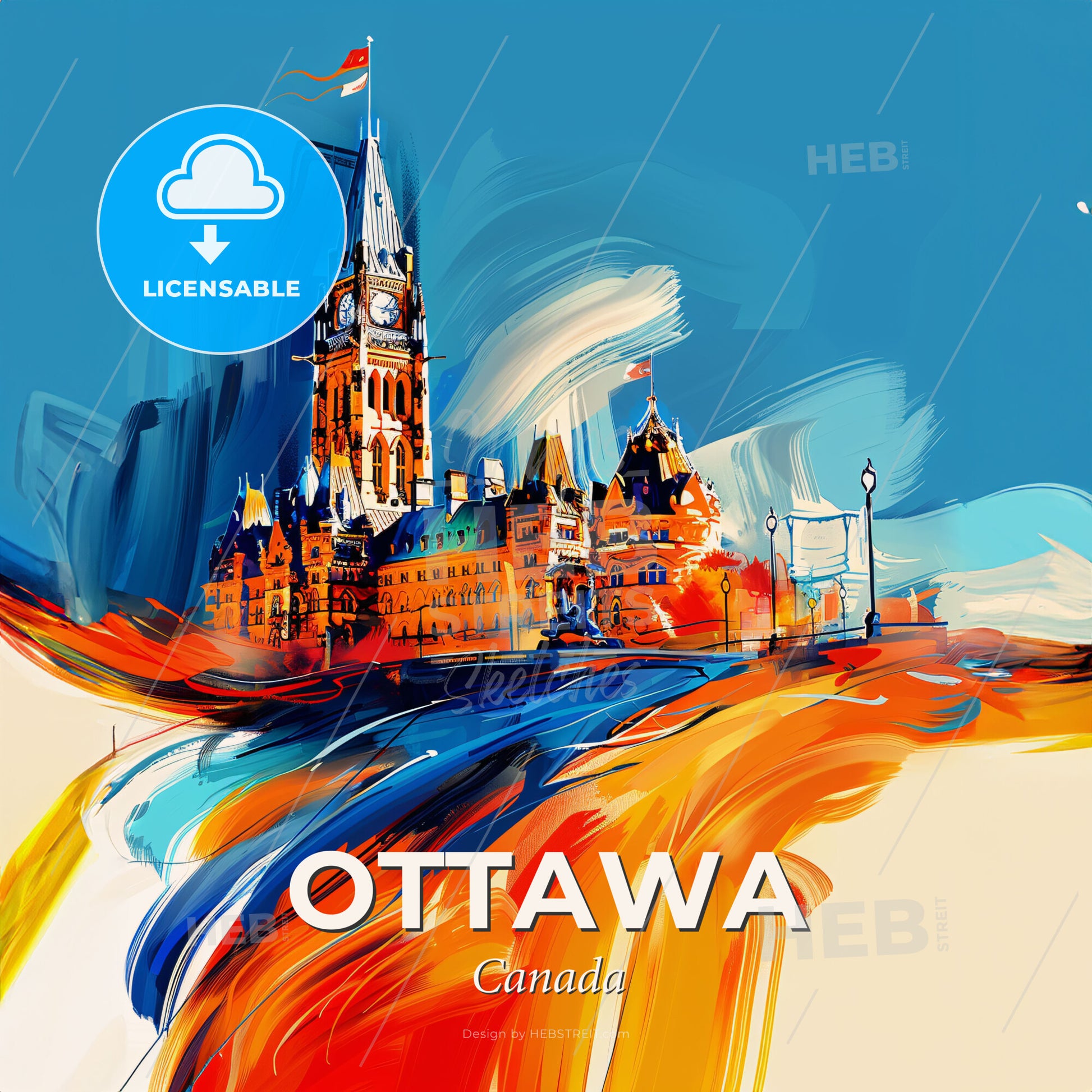 Vibrant Ottawa, Canada - A Painting Of A Castle - Square format print template