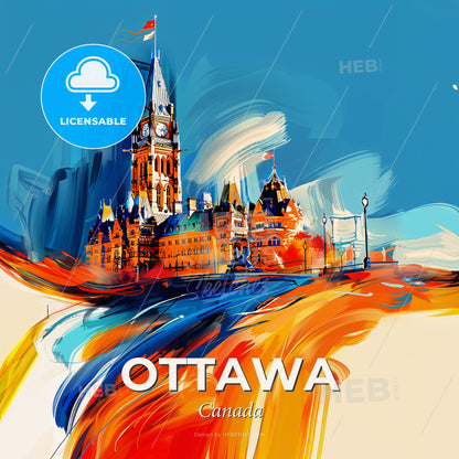 Vibrant Ottawa, Canada - A Painting Of A Castle - Square format print template