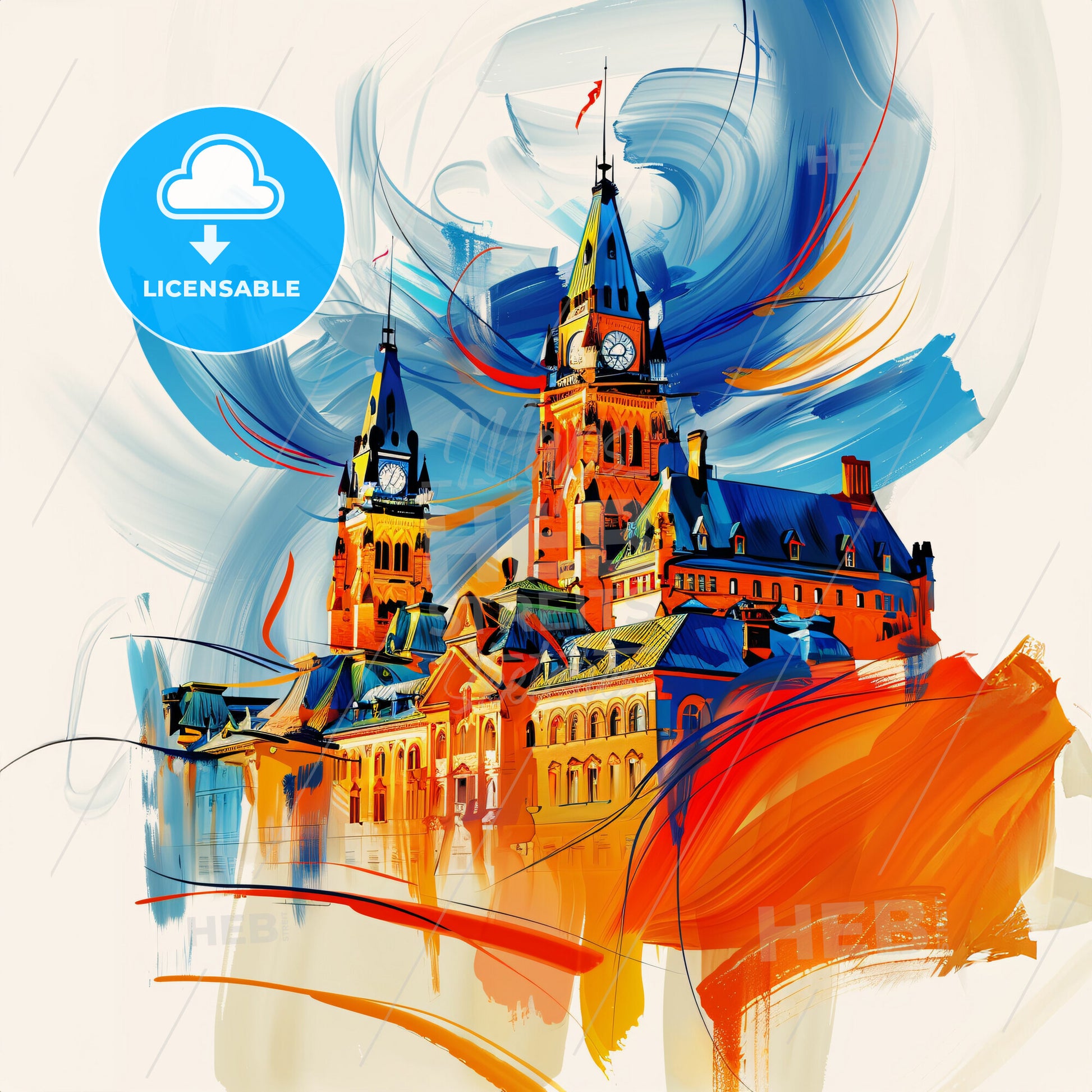 Vibrant Ottawa, Canada - A Painting Of A Building With A Clock Tower