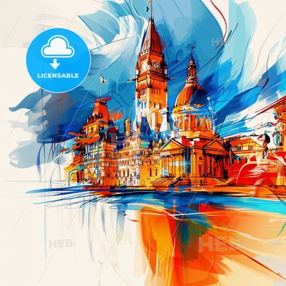 Vibrant Ottawa, Canada - A Painting Of A Building