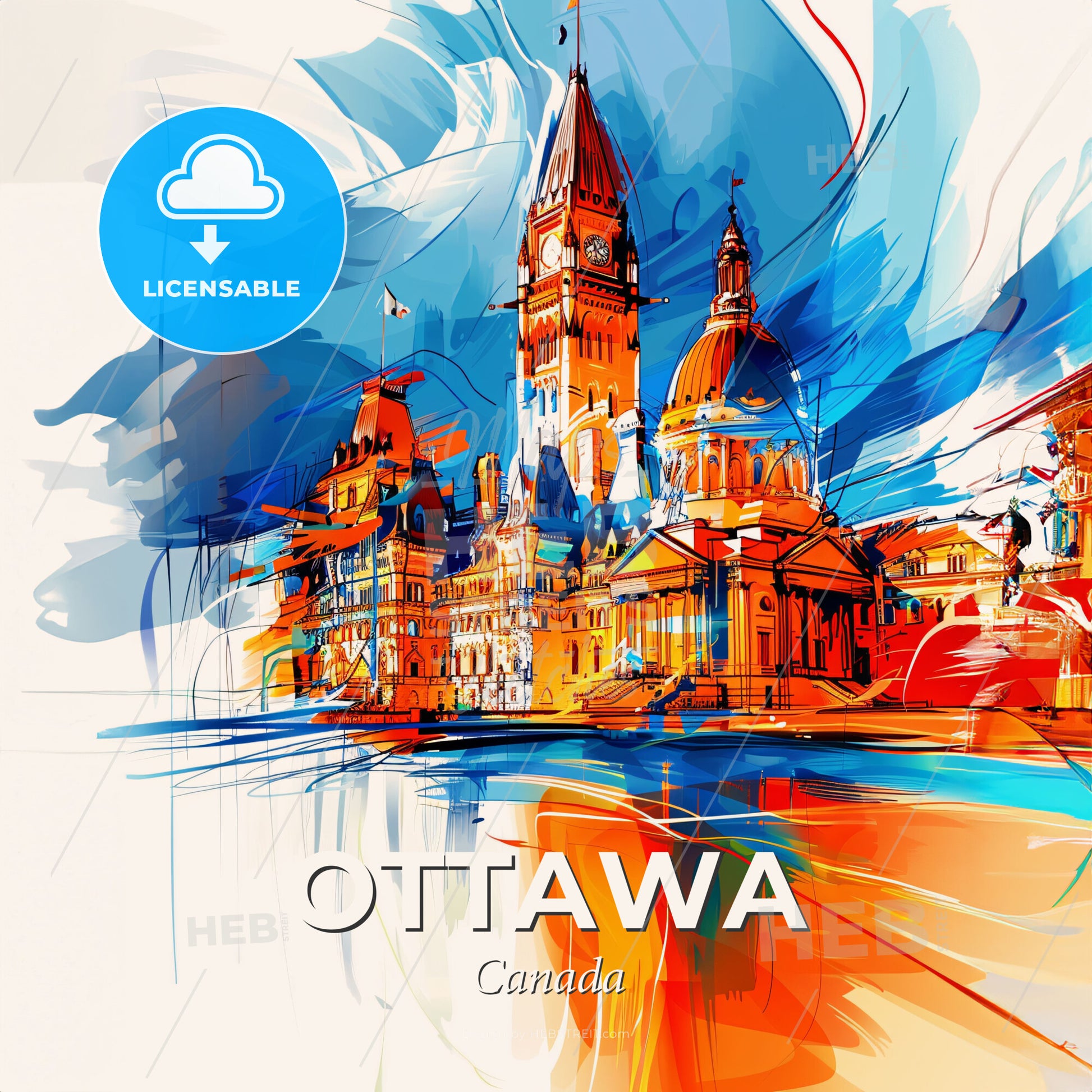 Vibrant Ottawa, Canada - A Painting Of A Building - Square format print template
