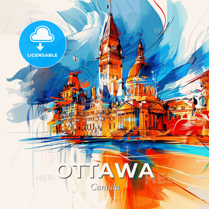 Vibrant Ottawa, Canada - A Painting Of A Building - Square format print template