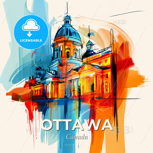 Vibrant Ottawa, Canada - A Painting Of A Building - Square format print template
