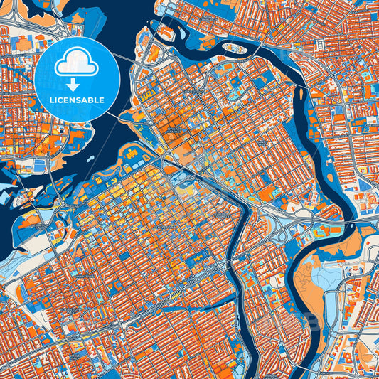 Colorful Ottawa Street Map with Labels and Buildings