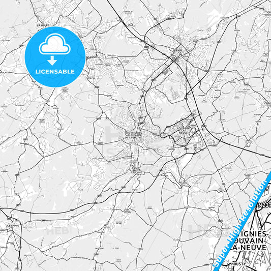 Ottignies-Louvain-la-Neuve, Belgium light map with streetnames, citynames and districts