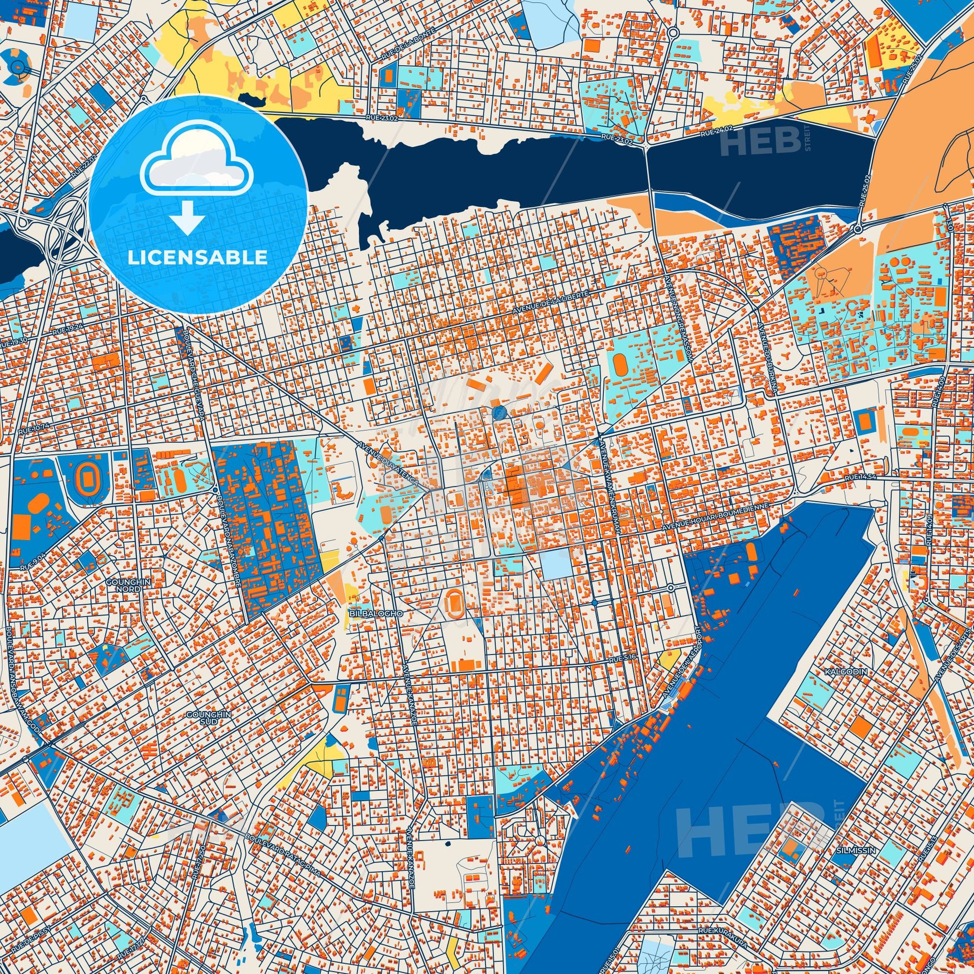 Colorful Ouagadougou Street Map with Labels and Buildings