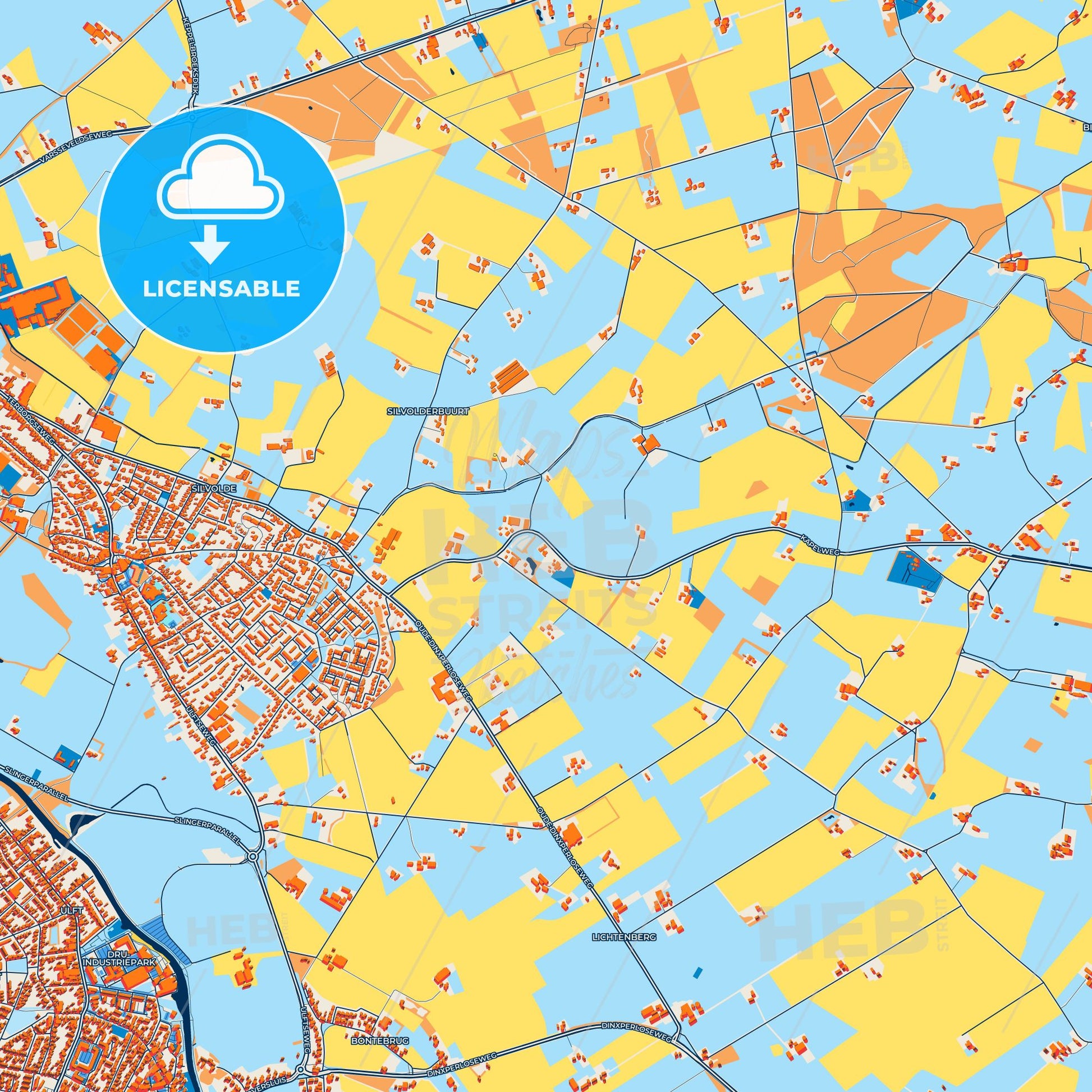 Colorful Oude IJsselstreek Street Map with Labels and Buildings