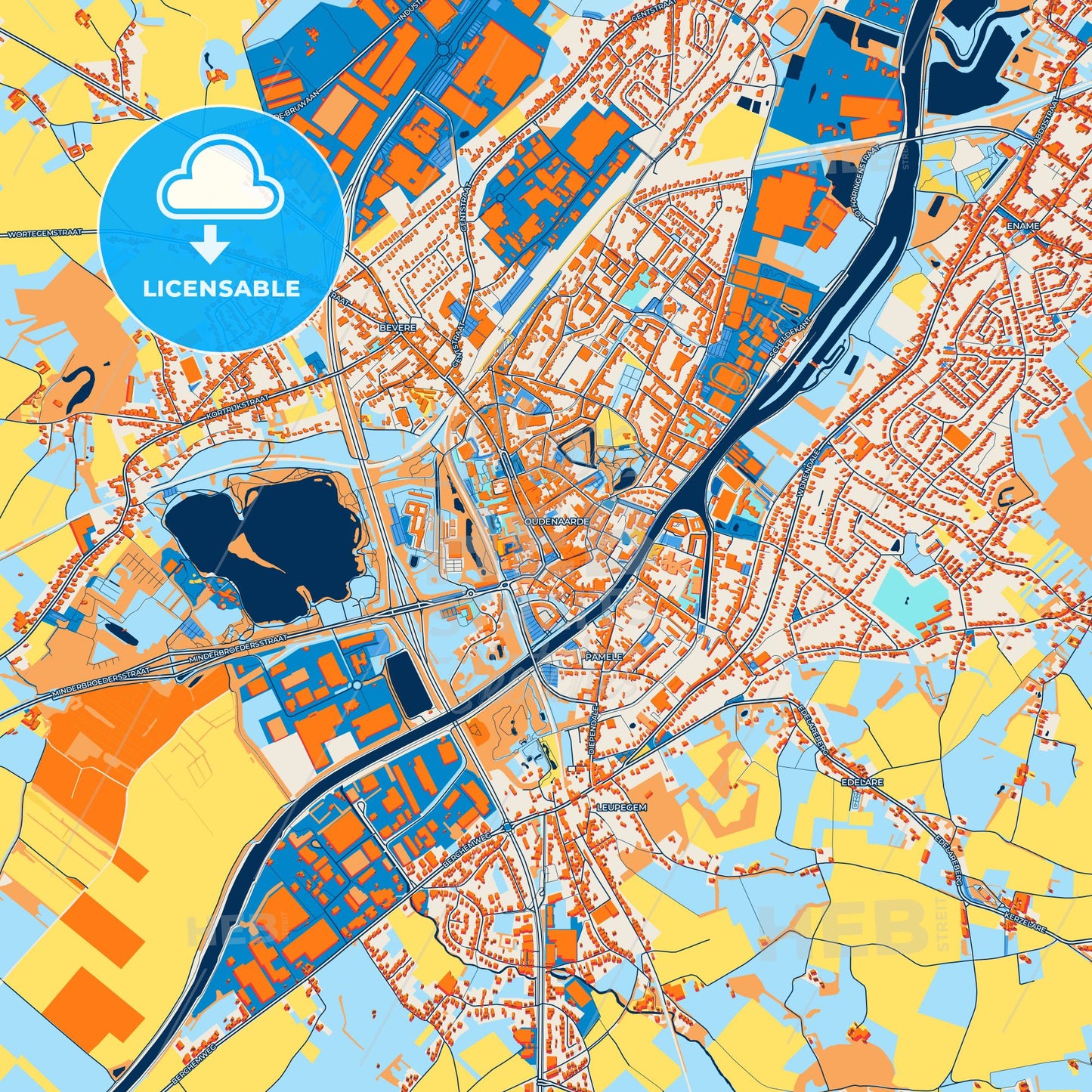 Colorful Oudenaarde Street Map with Labels and Buildings