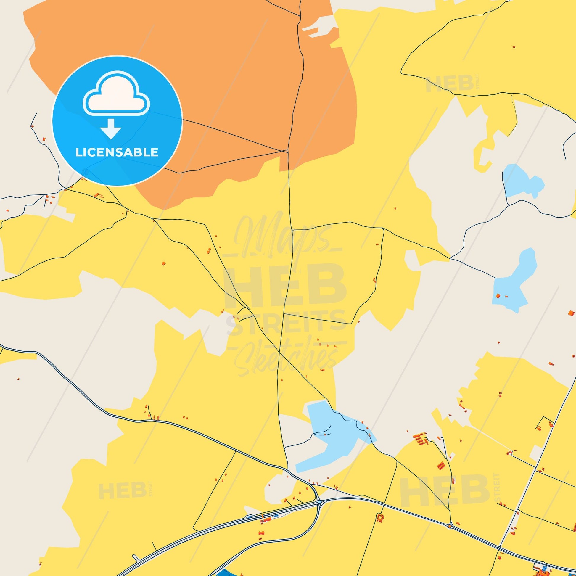 Colorful Oujda-Angad Street Map with Labels and Buildings