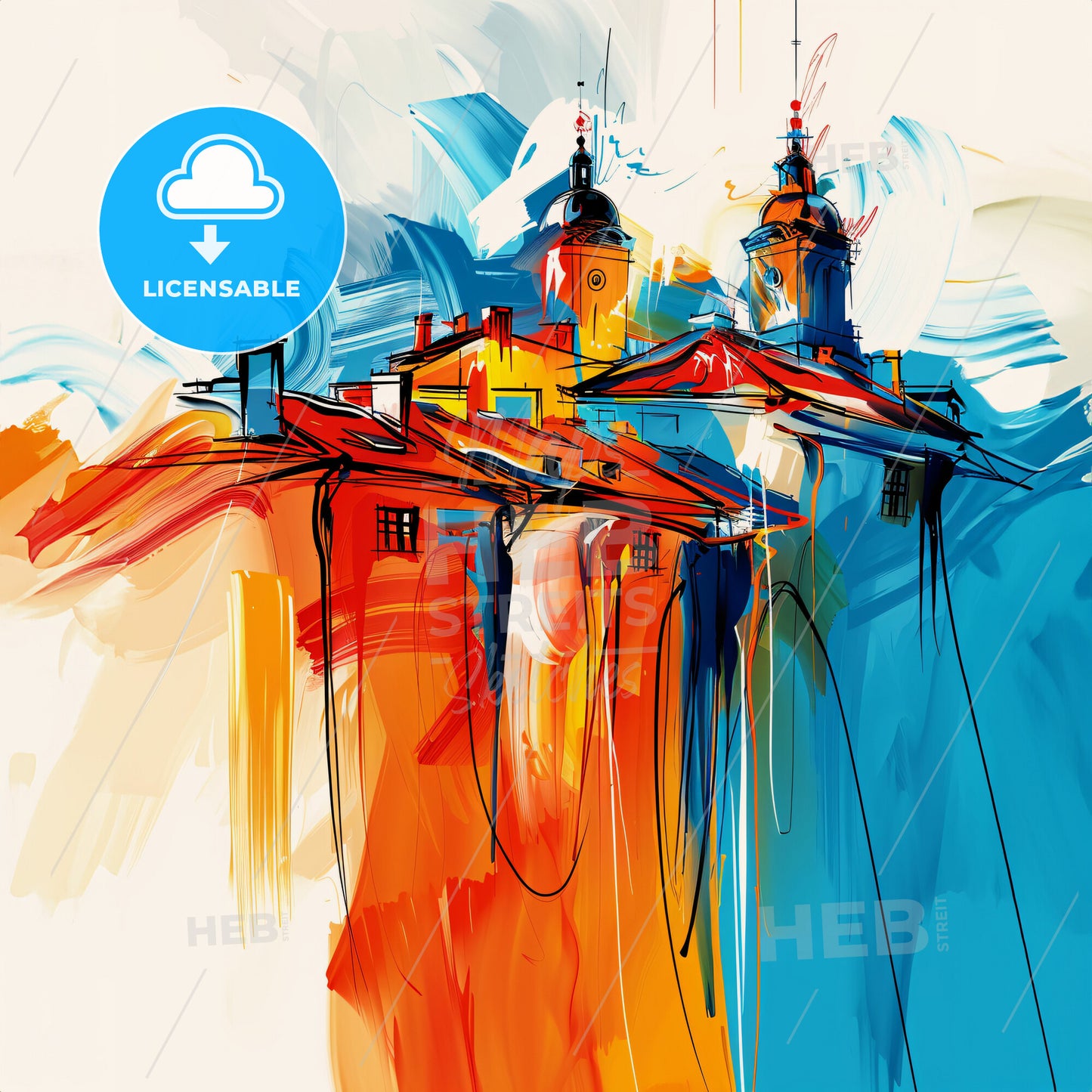 Vibrant Oulu, Finland - A Painting Of Buildings With Towers And Spires