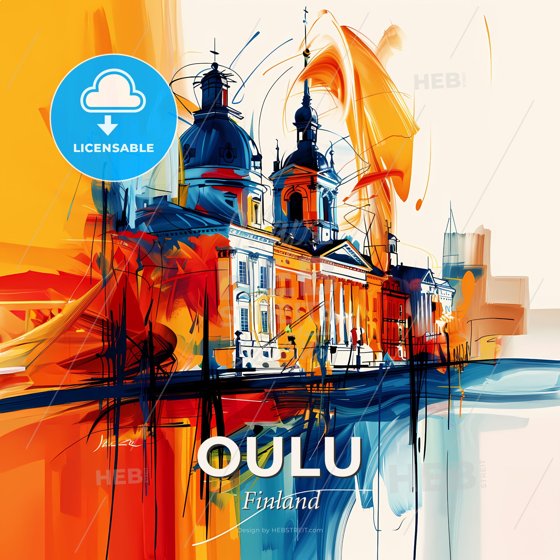 Vibrant Oulu, Finland - A Painting Of A Building - Square format print template