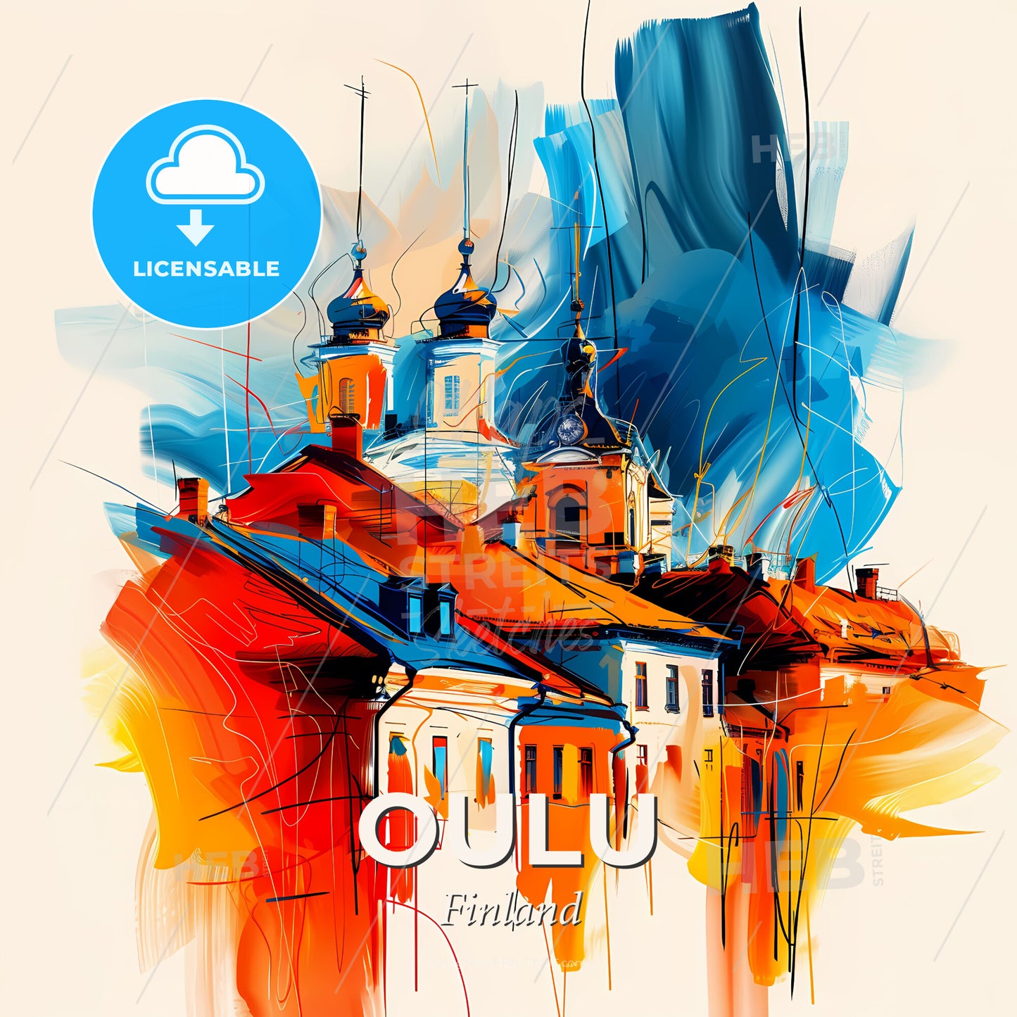 Vibrant Oulu, Finland - A Painting Of A Building - Square format print template