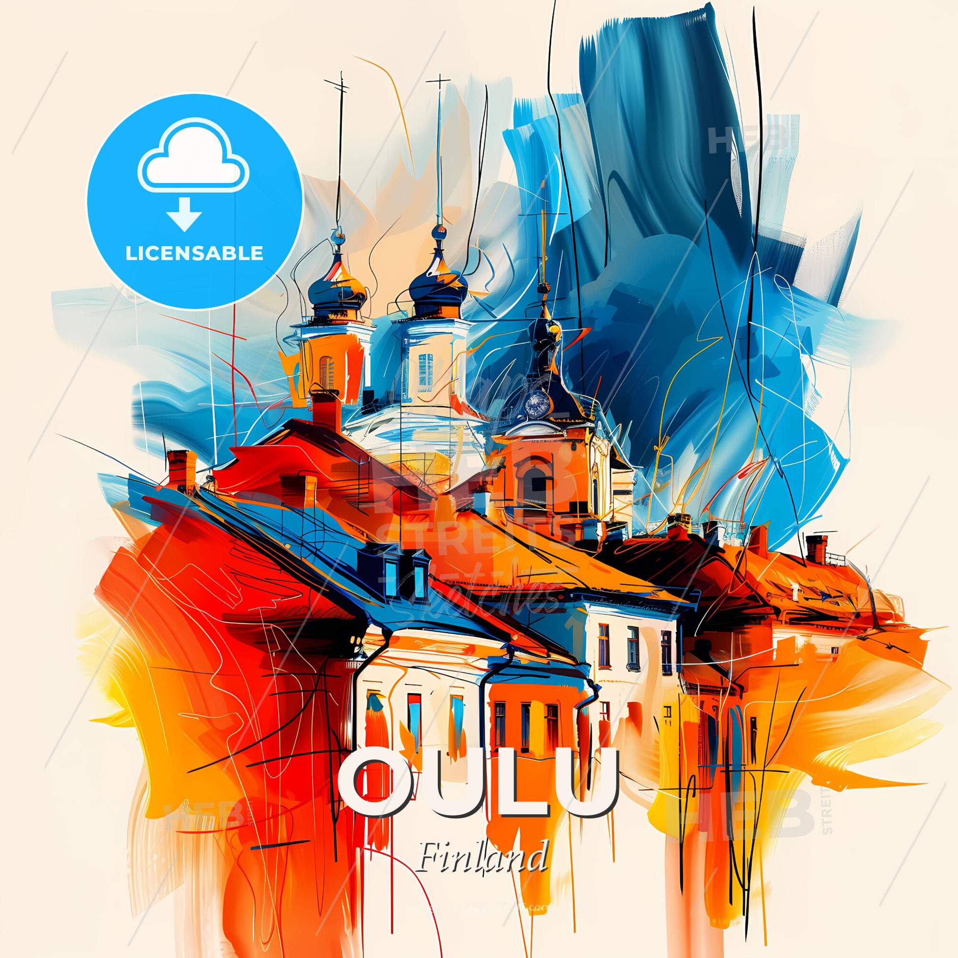 Vibrant Oulu, Finland - A Painting Of A Building - Square format print template