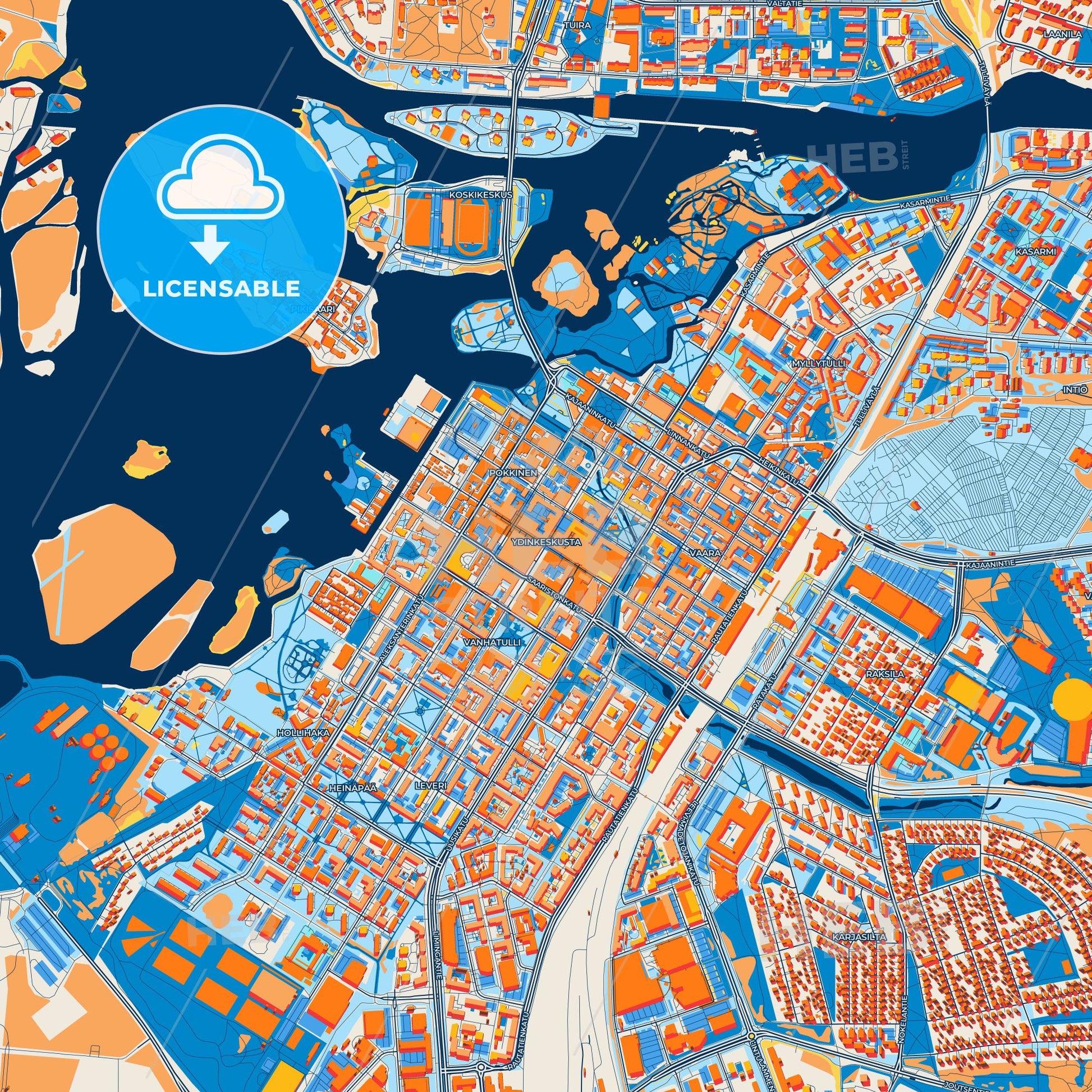 Colorful Oulu Street Map with Labels and Buildings