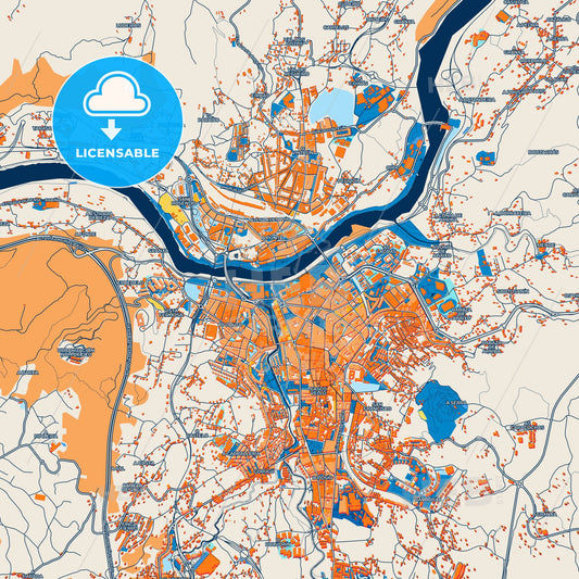 Colorful Ourense Street Map with Labels and Buildings
