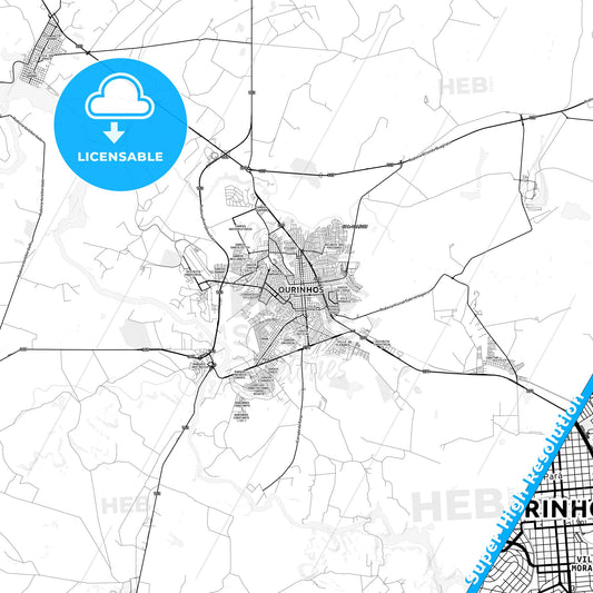 Ourinhos, Brazil light map with streetnames, citynames and districts