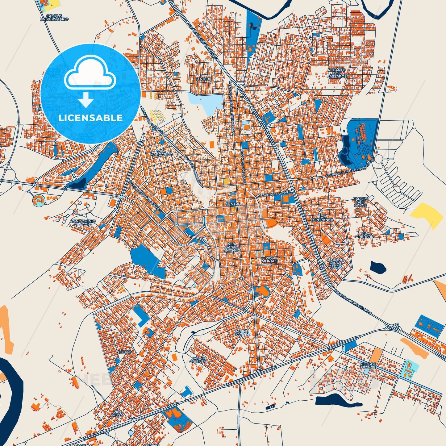 Colorful Ourinhos Street Map with Labels and Buildings