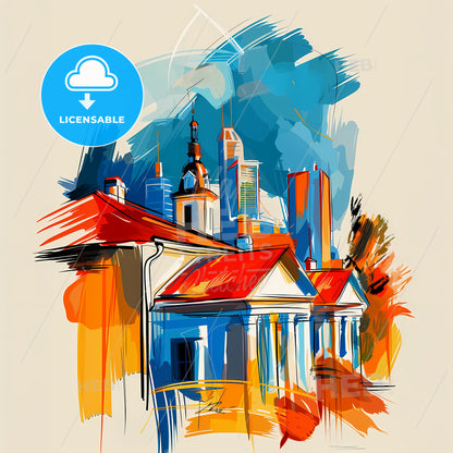 Vibrant Overland Park, Kansas - A Painting Of A Building With A Red Roof