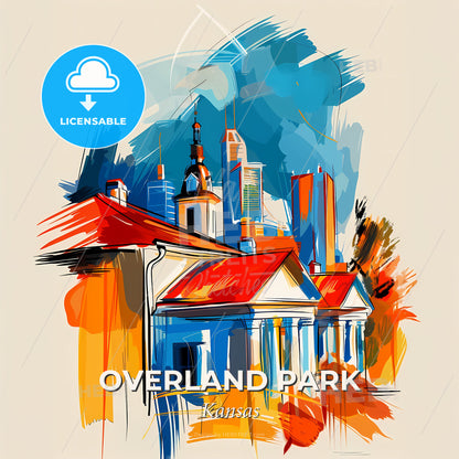 Vibrant Overland Park, Kansas - A Painting Of A Building With A Red Roof - Square format print template