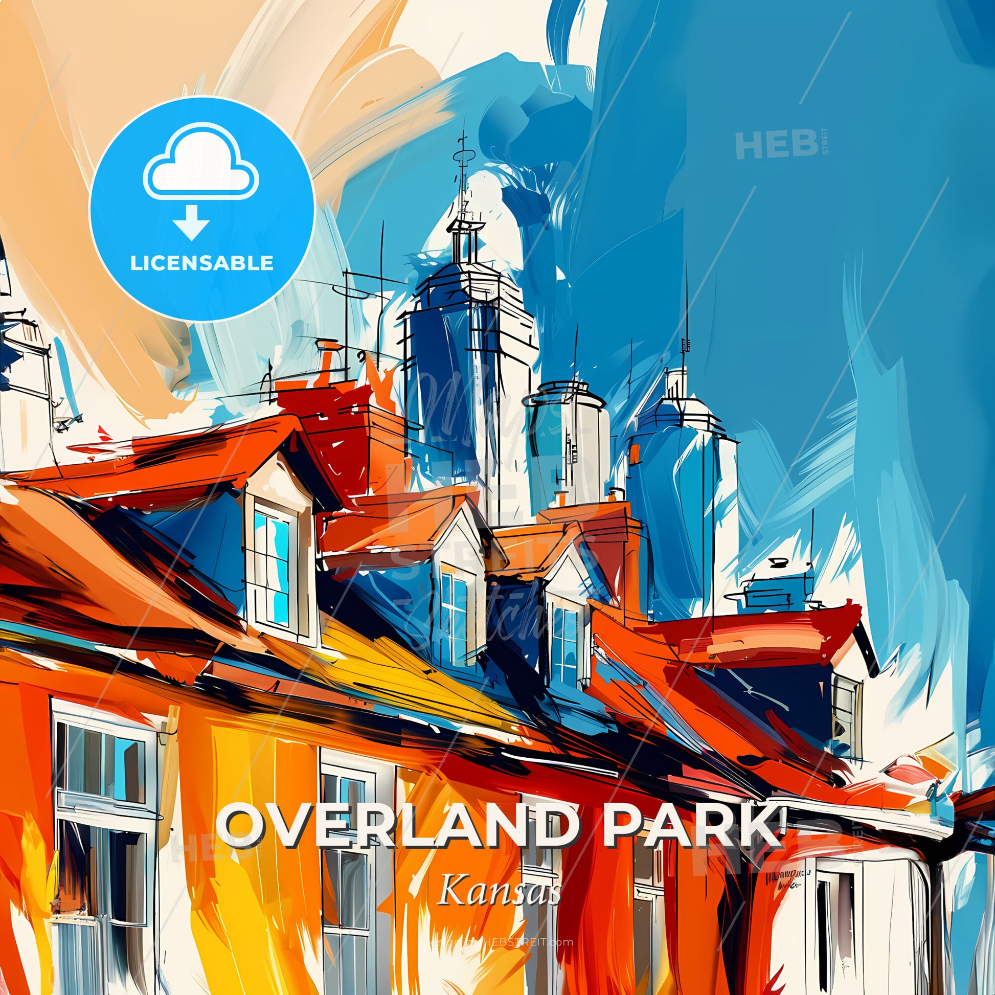 Vibrant Overland Park, Kansas - A Painting Of A Building With Many Windows - Square format print template