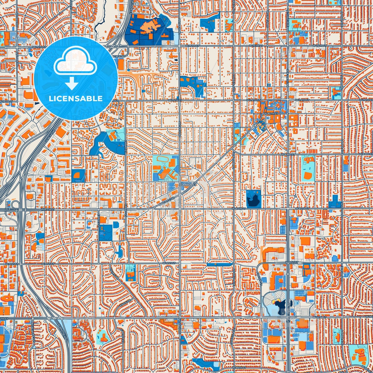 Colorful Overland Park Street Map with Labels and Buildings
