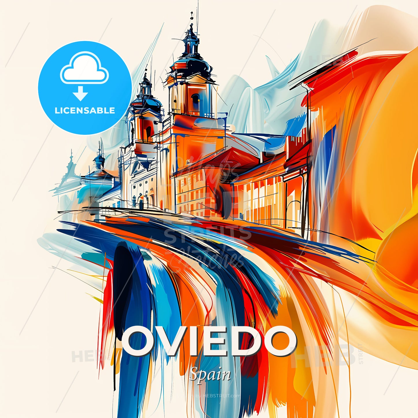 Vibrant Oviedo, Spain - A Painting Of A Building - Square format print template